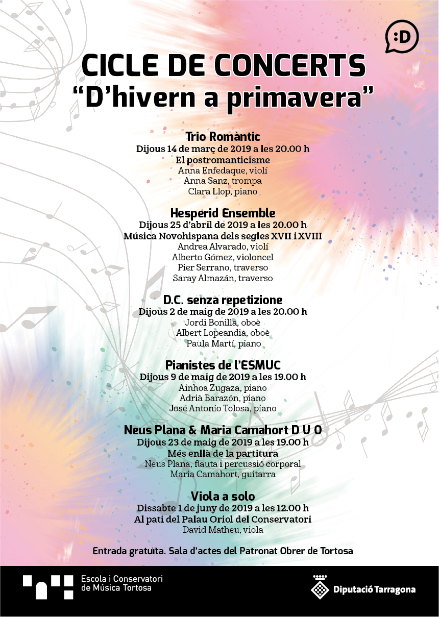 L'Escola i Conservatori de Música de la Diputació a Tortosa programa concerts gratuïts a través del nou cicle  &quot;D'hivern a primavera&quot; 