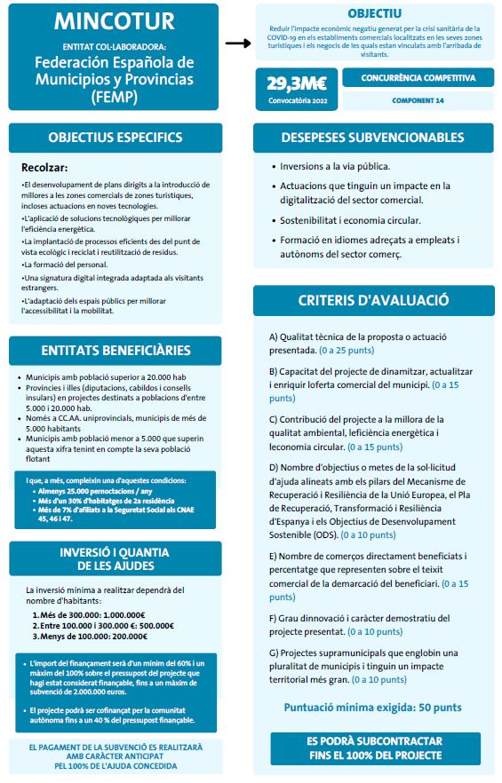 Convocatòria d'ajudes per a l’enfortiment de l'activitat Comercial en zones turístiques