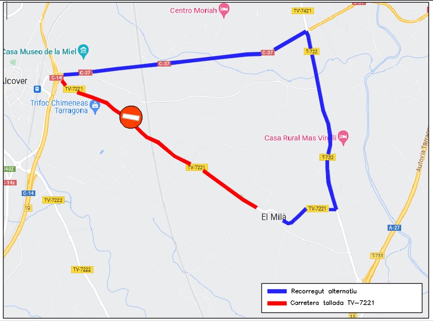 Plànol de la ruta alternativa